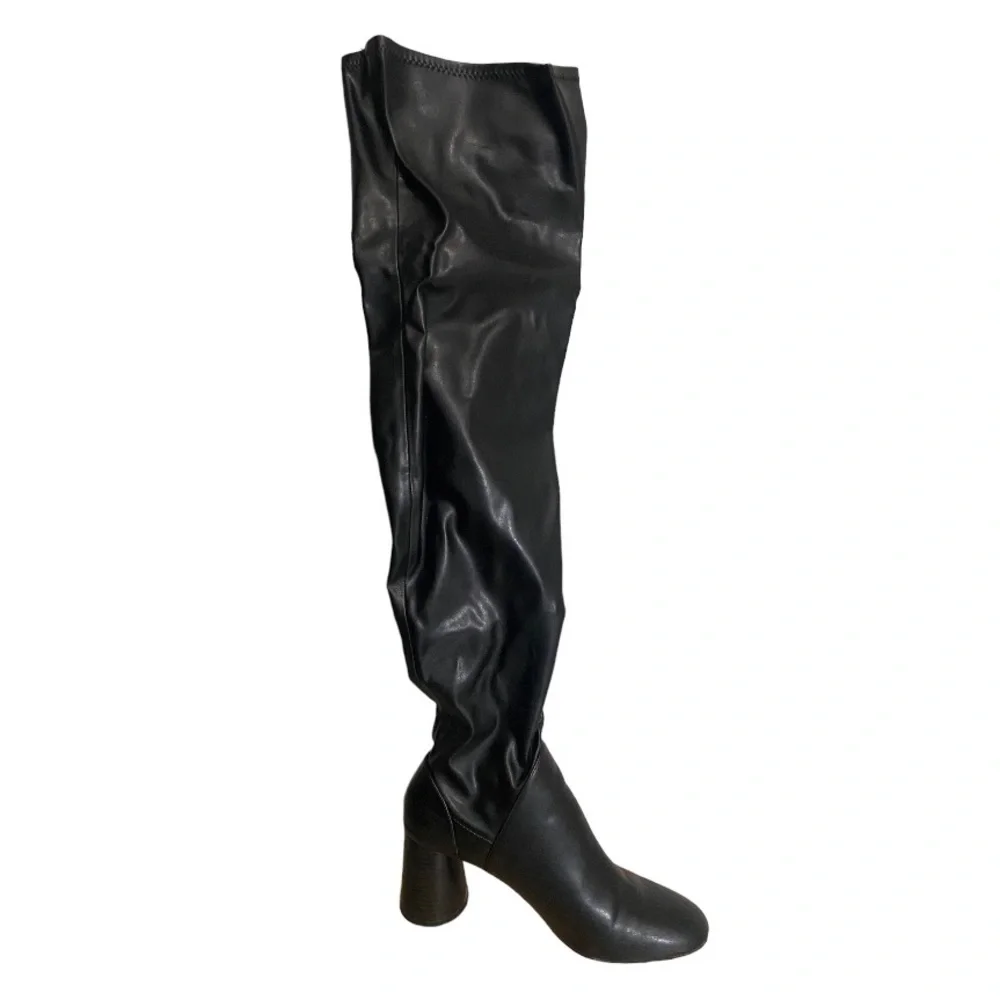 Zara Faux Leather Black Over the knee Boots Size 7.5 - Picture 1 of 7